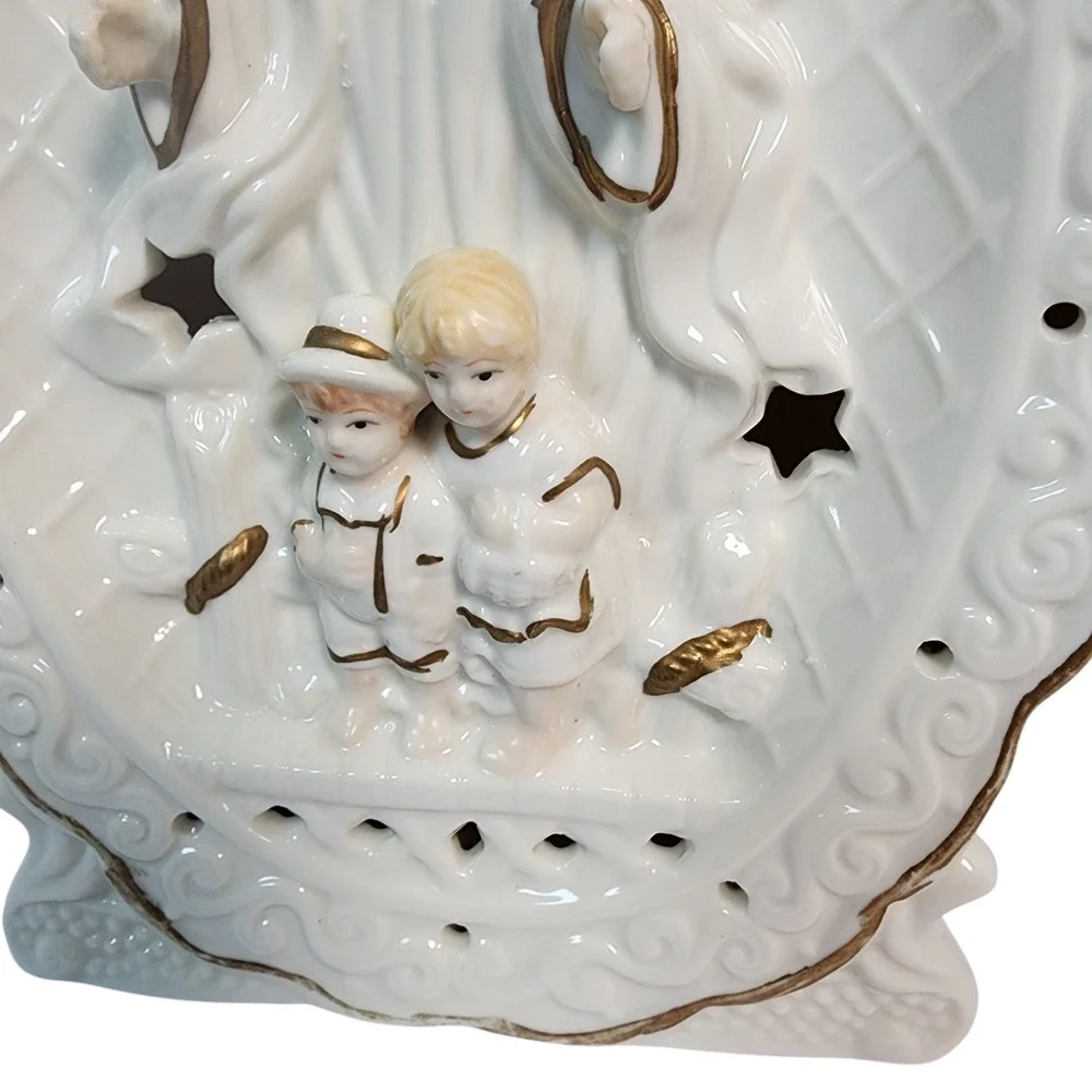 Vintage Ceramic Angel with‎ Children Lighted Display Scene Christmas Decor